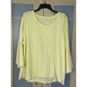 Style & Co Women’s Crochet Blouse Sz L Bell-Sleeve‎ Top Soft Yellow Summer Beach